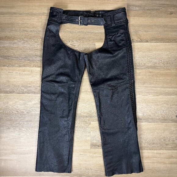 Vintage 90s MOB Classic X4 Collection Hand Tooled Leather Chaps, XL - Picture 1 of 9